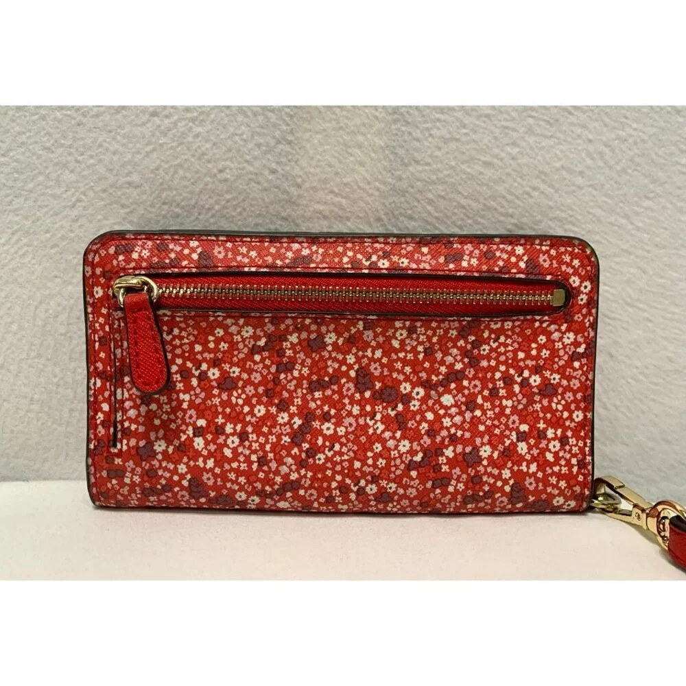 SOLD***Michael Kors Floral Snap Bifold Wallet Wristlet Red Gold - Picture 4 of 12